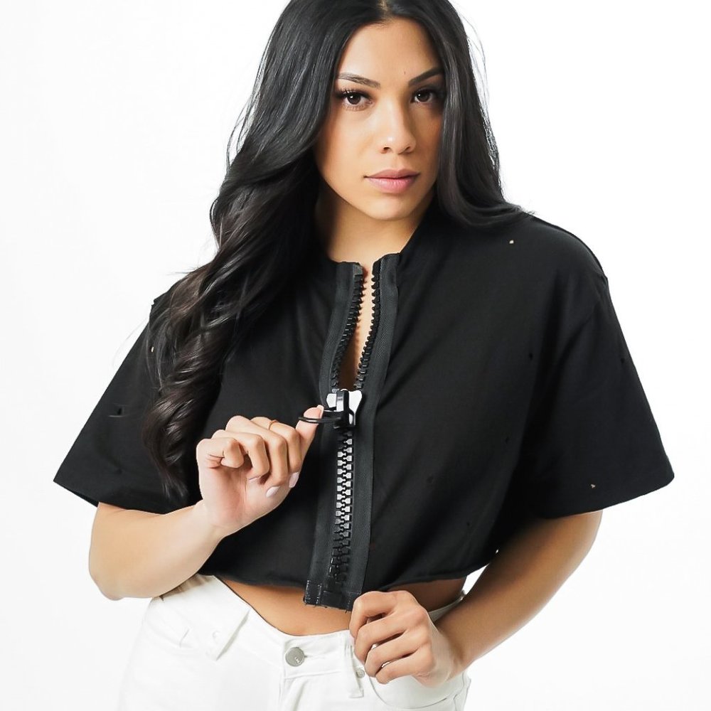 Black Crop Top w/ Large Zipper